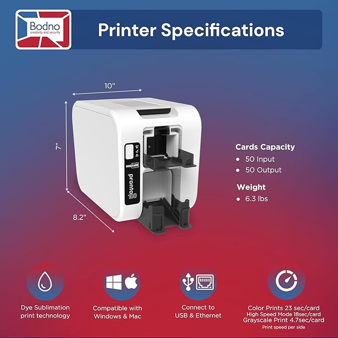 Bodno Magicard Pronto 100 ID Card Printer & Complete Supplies Package ID Software and Camera - Bronze Edition
