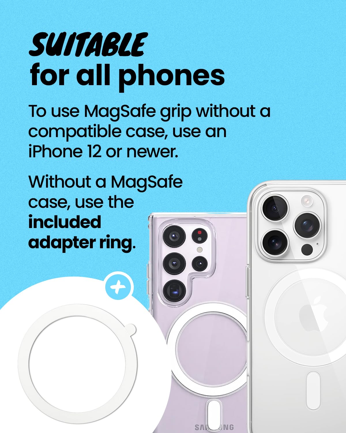 On The Grip 3 in 1 Magnetic Umbrella Sunshade Collapsible Expandable Phone Grip & Stand - Elegant Magsafe Compatible Phone Holder for Secure Grip and Hands-Free Viewing (Sky Blue)