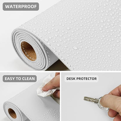 AFIING Dual-Sided Desk Pad, Natural Cork & PU Leather, Desk Mat Protector Non-Slip, Waterproof, Easy Clean,Large Mouse mats for Office and Home Work(Ivory White, 31.5"x17")