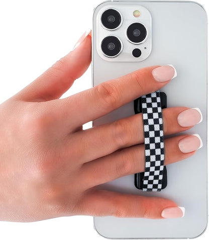 LOVEHANDLE Universal Phone Grip for Smartphones & Mini Tablets - Phone Holder for Hand - Wireless Charging Compatible - Made in The USA - Black and White Checkered