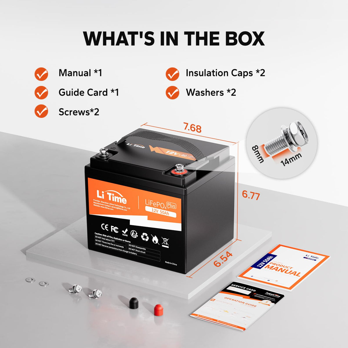 Litime 12V 50Ah LiFePO4 Deep Cycle Battery 14.6V10A Lithium Charger, 11.57lbs Ultra-Light RV Battery, 640Wh, Max. 15000+ Cycles, Safe&Reliable for Trolling Motor, Marine