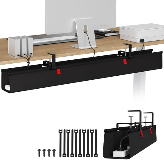 KEEGH No Drill Fabric Under Desk Cable Management Tray 28 in,Black