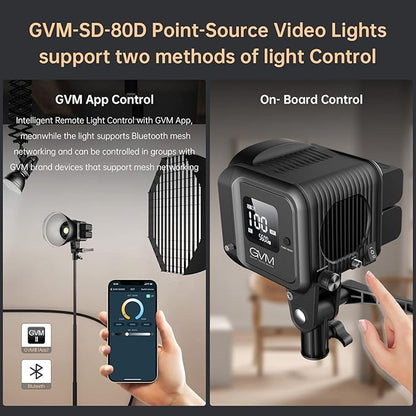 GVM Great Video Maker GVM 80W Bi-Color COB Video Light Kit, 2700K~7500K Continuous Lighting for Photography with Bowens Mount Softbox&Stand, 8 Effects Support AC Adapter & NP Battery