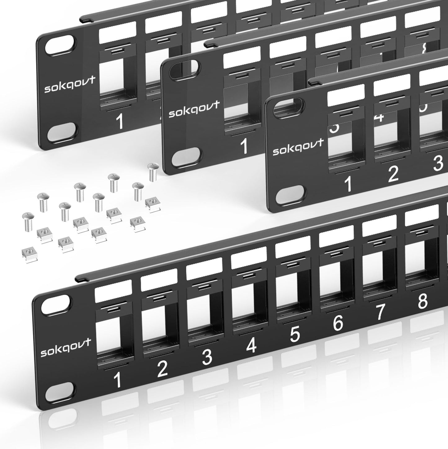 Sokqovt 24 Port Blank Keystone Patch Panel with Snap-in Design (4 Pack), Cat6 Network Patch Panel 1U 19 inch, Rack Mount Ethernet Patch Panel (for Slim Keystone Only)