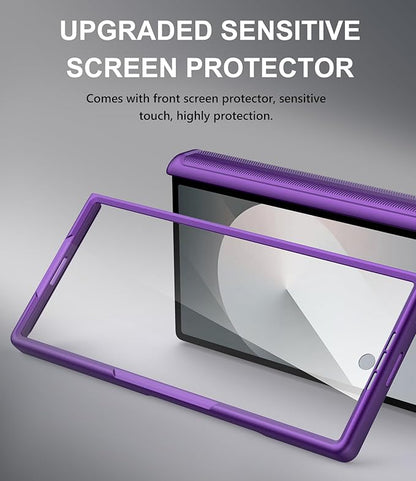 for Samsung Galaxy Z Fold 6 Case with Card Holder & Slide Camera Lens Cover & Hinge Protection & Screen Protector, Multifunctional Durable Rugged Phone Case for Samsung Z Fold 6, Dark Purple