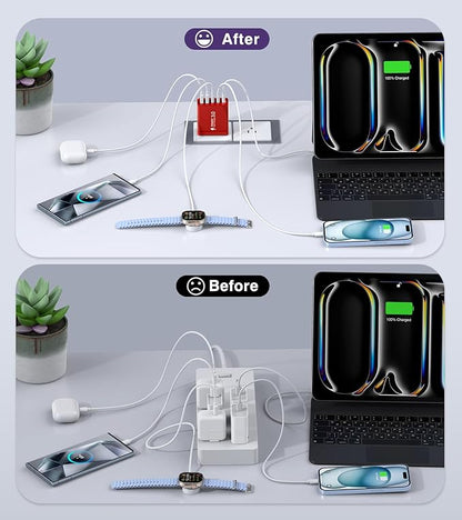 2Pack USB C Fast Charger Block, 50W 5-Port Type C Wall Charger Brick, Multiport Charging Plug Power Adapter Brick Cube for iPhone 16/15/14/13/12, Pad Mini/Pro, Galaxy S23 S22