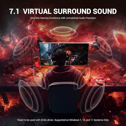 EKSA E1000 V2 Gaming Headset, PC Headset with USB C Plug, Wired Headphones with Noise Canceling Microphone, 7.1 Surround Sound, RGB Light, include USB Adapter for Computer,Mac, PS4/PS5 Console, Laptop