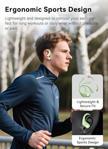 Wireless Earbuds, ANC Noise Cancelling Sport Ear Buds with Multifunctional Touch Screen, Bluetooth 5.4 Headphones, Bass Stereo Sound, 5 EQ Over The Ear Earbuds for Sports/Workout/Gym-Green