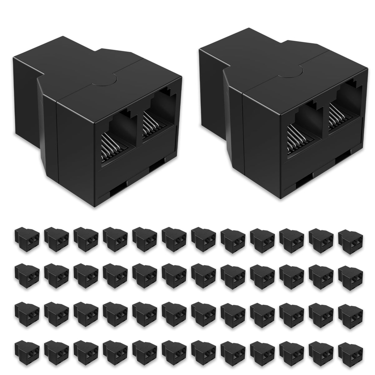 Uvital RJ12 6P6C 1 Female to 2 Female Phone Line Splitters, Black 2 Pack