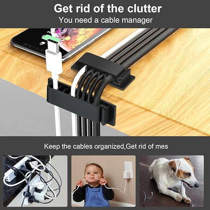 Cable Management Clips, 20Pcs Cord Organizers Wire Clips Cord Holder for TV PC Ethernet Cable Desk Home Office (Black)