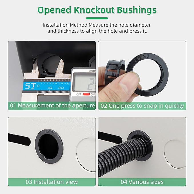 1-3/8"(35mm) Black Snap-in Knockout Insulating Bushing Grommets, Plastic Cable Hole Grommet for Wiring, Round Nylon Snap in Locking Electrical Wire Cord Hose, Tubing Bushings Grommets, 20pcs