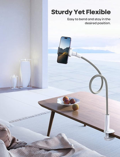 Lamicall Phone Holder Bed Gooseneck Mount, Cell Phone Clamp Clip for Desk, Flexible Long Arm Headboard Bedside Lazy Bracket, Overhead Table Stand Grey