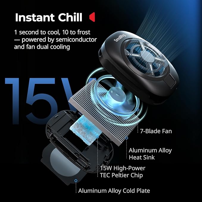 SmallRig Universal Hyper Chill Cooling Phone Cage for iPhone/Android, with 15W Active Cooler & 2-in-1 USB-C Adapter & Power Bank Holder, Compatible 2.5-3.1" Phones, Live Streaming Video Shooting-5275