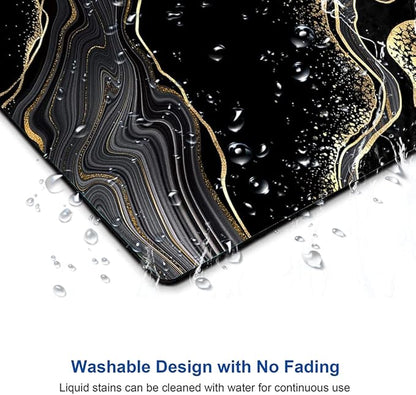 Mouse Pad Marble, Cute Personalized Mouse Pads with Design, Square Washable Cloth Mouse Mat, Gaming Office Home Non-Slip Rubber Base Computer Mousepad, Black Gold Marble