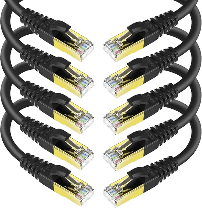 CAT 8 Ethernet Cable Shielded SFTP Internet Network Patch Cord, Heavy Duty High Speed LAN Cables w Gold Plated RJ45 Connector Professional for Router, Modem, Gaming, Xbox (6 Feet, 10 Pack Black)