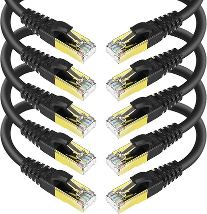 CAT 8 Ethernet Cable Shielded SFTP Internet Network Patch Cord, Heavy Duty High Speed LAN Cables w Gold Plated RJ45 Connector Professional for Router, Modem, Gaming, Xbox (6 Feet, 10 Pack Black)