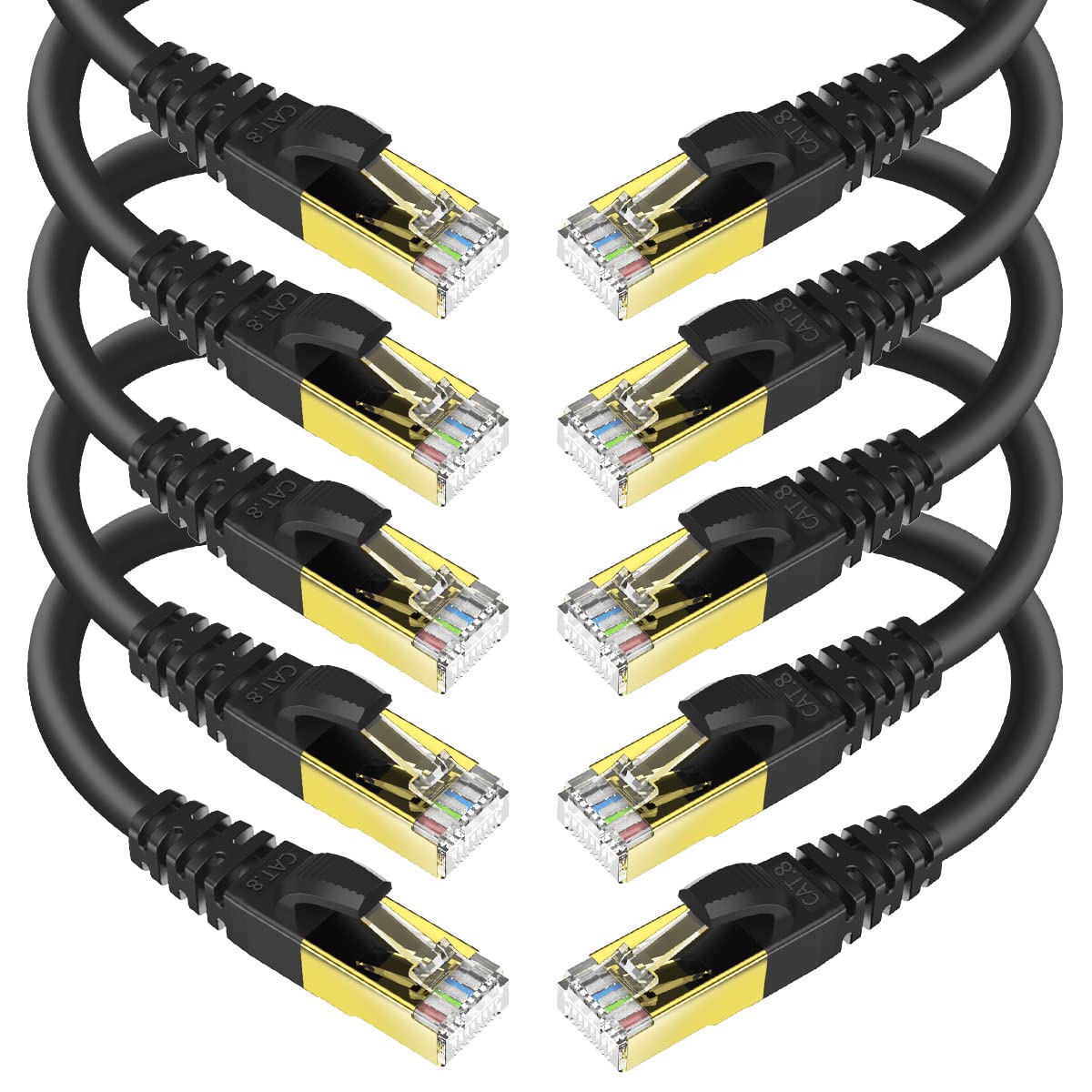 KASIMO CAT 8 Ethernet Cable SFTP Internet Network Patch Cord, Heavy Duty High Speed LAN Cables w Gold Plated RJ45 Connector Professional for Router, Modem, Gaming, Xbox (6 Feet, 5 Pack White)
