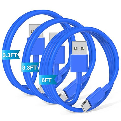3-Pack Blue [3.3FT+3.3FT+6FT] USB A to USB C Cable, Compatible with iPhone 15/16, iPad, Samsung, MacBook, PS5 and More, Fast Charging, Carplay Cable