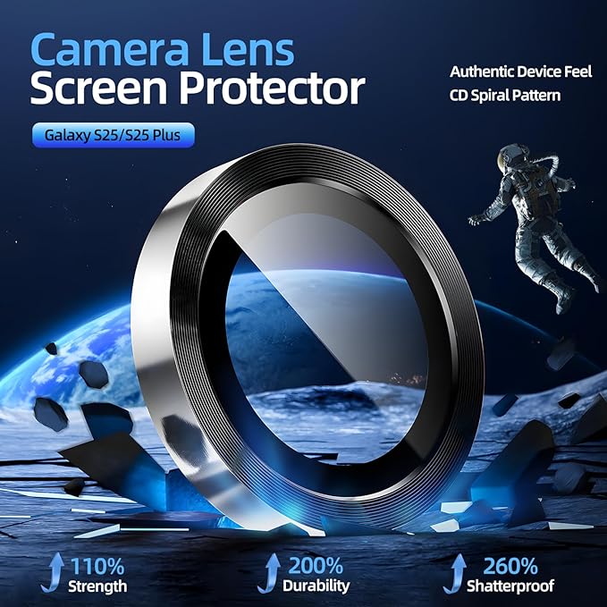 X-it Camera Lens Protector for Samsung S25 Plus, 9H Tempered Glass, Independent Metal Aluminum Edge Original Protection Design, Suitable for Phone Case, Anti-scratch, Anti-reflective, Silver