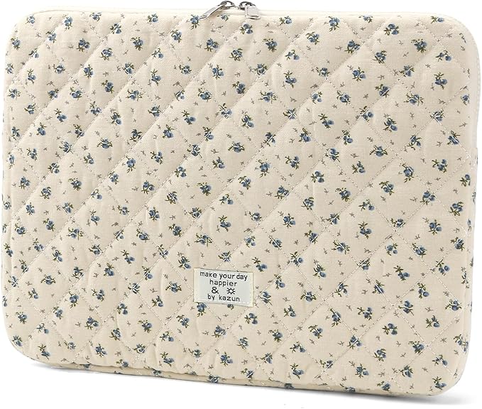 Puffy Laptop Sleeve 13-15.6 Inch Cute Quilted Laptop Protective Case Padded Floral Computer Sleeve for MacBook (A-Blue, 15 Inch)
