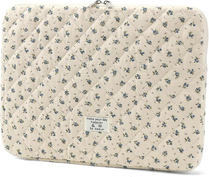 Puffy Laptop Sleeve 13-15.6 Inch Cute Quilted Laptop Protective Case Padded Floral Computer Sleeve for MacBook (A-Blue, 15 Inch)