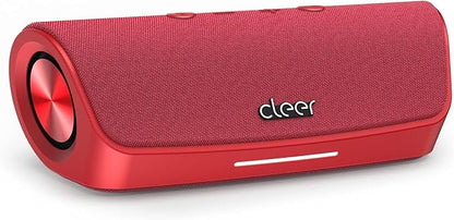 Cleer Scene Wireless Bluetooth Speaker, Stereo Wireless Pairing, Waterproof IPX7, 12Hrs Play time, Deep Bass, Built-in Mic, Powerful Portable Speakers, for Outdoor & Party, Home,Red