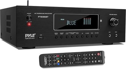 Pyle 1000W Bluetooth Home Theater Receiver - 5.2 Channel Surround Sound Stereo Amplifier System with 4K Ultra HD, 3D Video & Blu-Ray Video Pass-Through Supports, HDMI/MP3/USB/AM/FM Radio - Pyle, Black