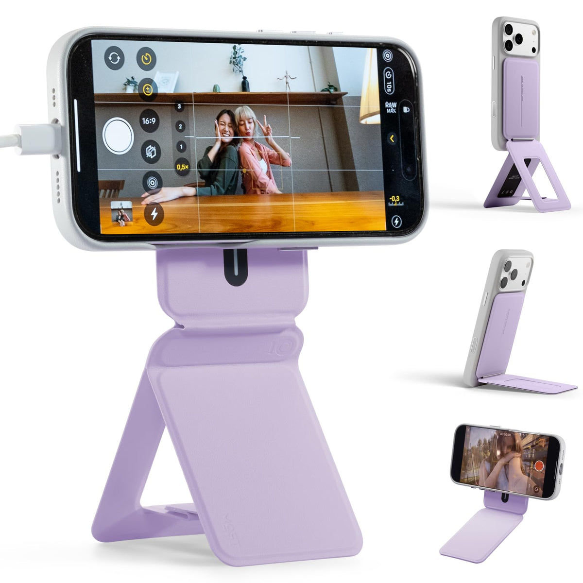 MOFT Phone Stand, Magnetic Phone Tripod Stand Stain-Resistant MOVAS Leather & Angle Adjustment & Strong Magnets Tripod for iPhone 18 Pro & 18 Pro Max & 17-12 Series (Included Metal Ring)-Sunset