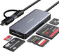 SD Card Reader, Aluminum 5in1 USB USB-C to SD Micro SD MS CF XD Card Reader Adapter Compatible with iPhone 15/16/Pro/Max, MacBook Pro/Air 2023, iPad Pro, iMac, S23, XPS 17, Surface Book 3 and More