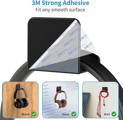 SOKUSIN Headphone Stand Headset Holder - Adhesive Gaming Earphones Hanger, Universal Desk Wall Mount Hook for All Headphone/Controller, Compatible with Beats, AirPods Max,Sony, JBL (Black)