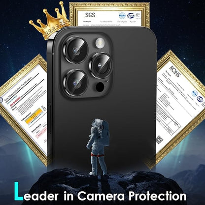 YWXTW Camera Lens Protector for iPhone 15 Pro/iPhone 15 Pro Max, [1 Step Installation Tray] Tempered Glass Screen Protector Metal Individual Camera Cover Accessories Case Friendly (Black Titanium)