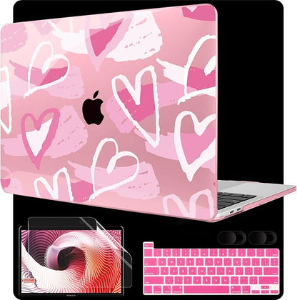 MEEgoodo Case for MacBook Pro 13 inch Case 2022 2021 2020 New A2338 M2/M1 A2251 A2289, Laptop Hard Shell with Keyboard & Camera Cover Compatible with 13 inch MacBook Pro, Fashion Heart Pattern