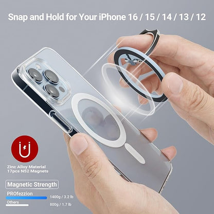 PROfezzion Thin Metal Ring Holder for MagSafe, Removable Strongest Magnetic Phone Grip for iPhone 16 15 14 13 12 Pro Max Plus with Mag-Safe Case [Not for Regular Case] [MagSafe Car Mount Compatible]