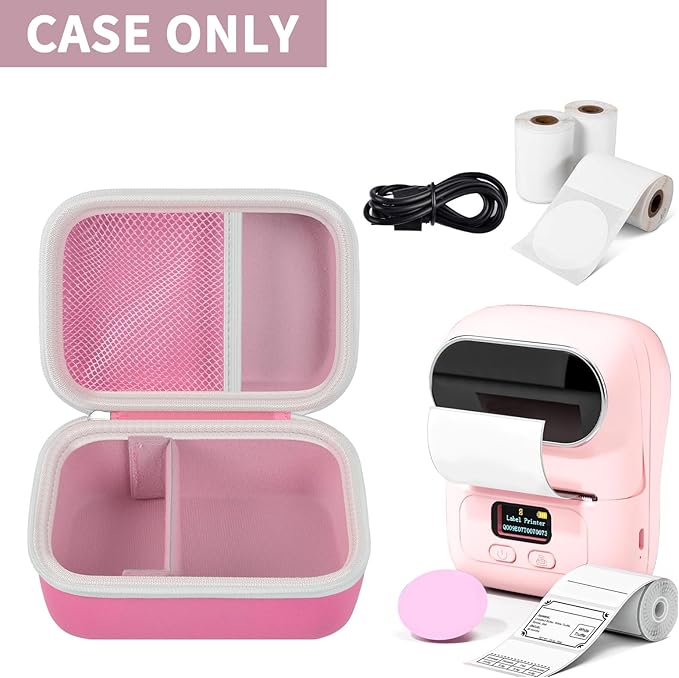 Case Compatible with Phomemo M110 Label Maker - Portable Mini Bluetooth Thermal Label Maker Carrying Storage Bag for Printer Labels, USB Cable and Accessories - Pink (Box Only)