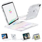 KARTICE Transparent Case with Wireless Keyboard for iPad Pro 11 Inch (M4,2024), 7 Colors Backlight, Multi-Touch Trackpad, 360° Rotating Stand Case with Pencil Holder for iPad Pro 11