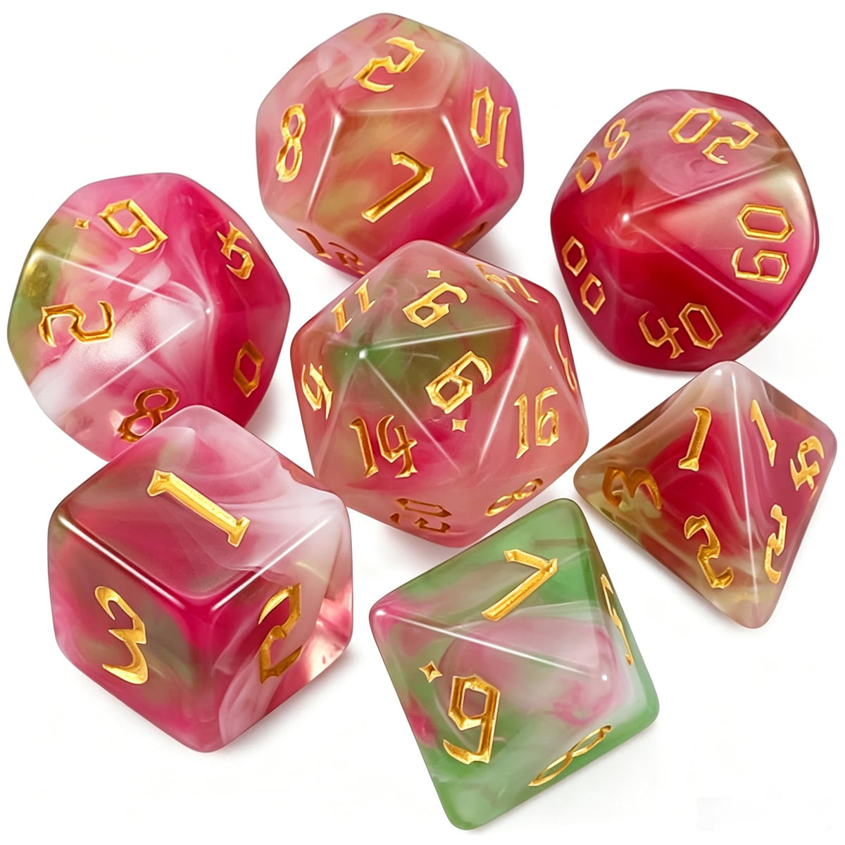 QMAY DND Dice Set -D&D Polyhedral Dice (7 Pcs) for Dungeons and Dragons (Purple Green Four Colors)