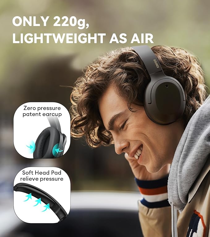 Edifier W820NB Plus Hybrid Active Noise Cancelling Headphones - LDAC Codec - Hi-Res Audio Wireless & Wired - Fast Charge - 49H Playtime - Over Ear Bluetooth V5.2 Headphones- Black