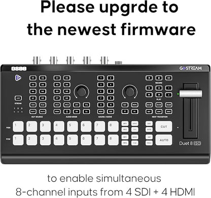 Osee GoStream Duet 8 ISO, 8 Channels Video Switcher with 4 4K-HDMI, 4 SDI, and 4 NDI HX/ 4 SRT/ 4 RTMP/ 2 Webcam. 2 XLR Audio, 8 Layouts, Isolated Recording, Podcast Unit for YouTube, Facebook