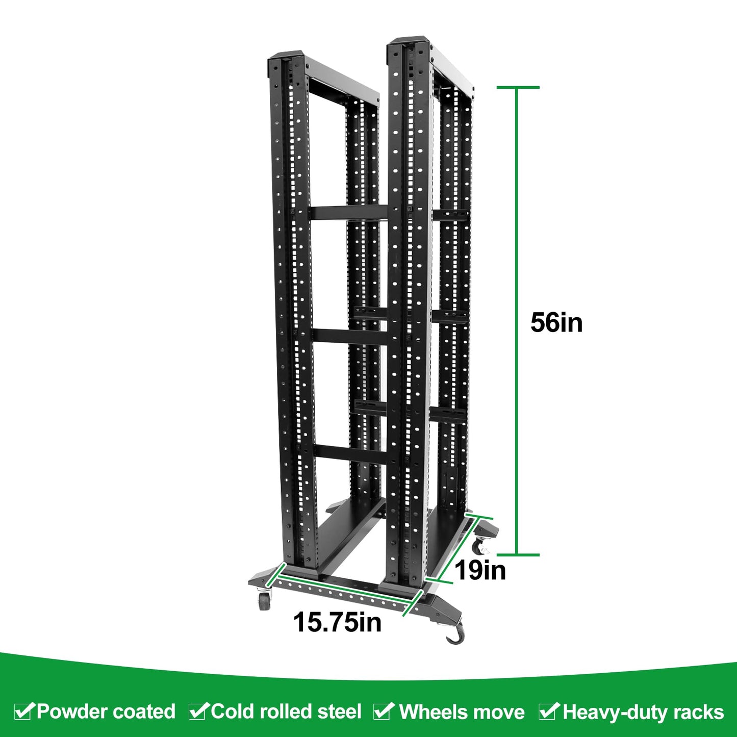 GlobalRack 27U Open Frame Rack on Wheels,Depth 15.75" Mobile IT Cabinet