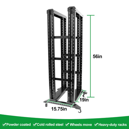 GlobalRack 27U Open Frame Rack on Wheels,Depth 15.75" Mobile IT Cabinet