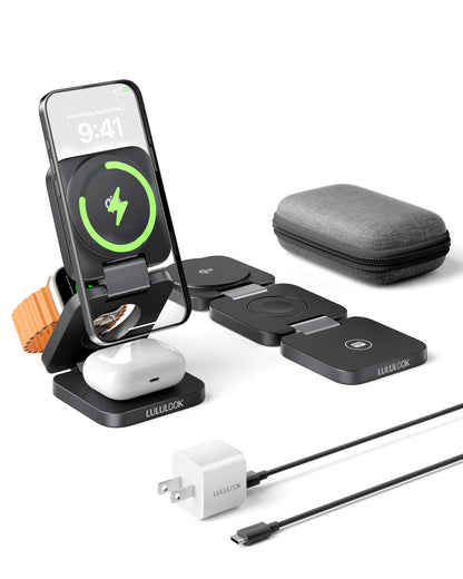 Qi2 Certified 3 in 1 Travel Charger MagSafe Compatible, Upgraded Foldable Wireless Charger Stand, Mag-Safe 3 in 1 Charging Station,15W Fast Charging for iPhone 17/16/15/14/13/12, Apple Watch, AirPods