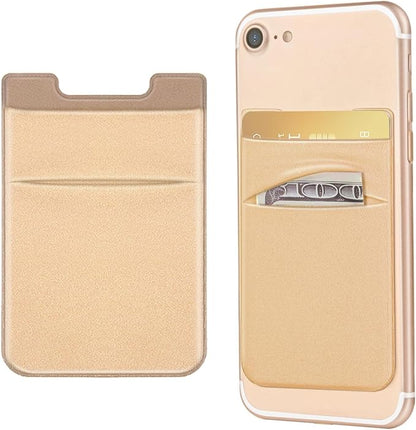 2 Pack Stick On Wallet Sleeve Cell Phone Dual Pocket Card Holder Double Pocket Pouch for iPhone Android Smartphone (2 Pack Gold)