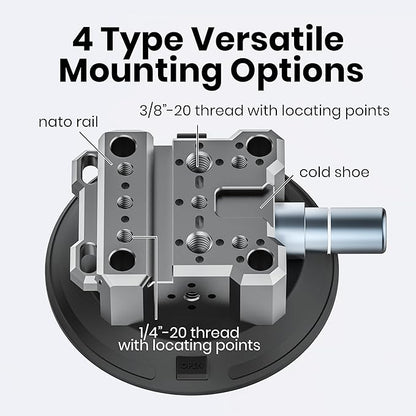 4.5" Suction Cup Camera Mount – Ultimate Car Camera Mount with Cold Shoe, NATO Rail, and Threaded Holes for Cameras, Action Cameras, Phones (4.5")