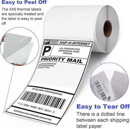 FungLam 4 Rolls 4x6 Direct Thermal Shipping Labels, 250 Labels Per Roll, 1" Core, Perforated, White Mailing Postage Shipping Label Compatible with Zebra 2844 ZP-450 ZP-500 ZP-505