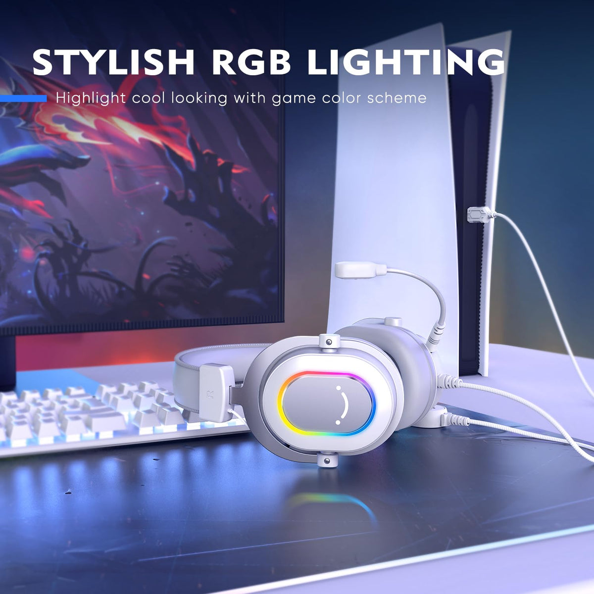 FIFINE H6W USB Gaming Headset,Wired Headphones with Mic for PC/Laptop/PS5