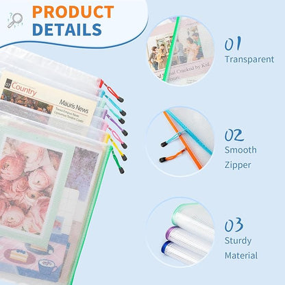 Umriox 32PCS Mesh Zipper Pouch, Zipper Bags for Organizing, A4, Letter Size, Storage Bags for Board Game, Puzzles, School Office Supplies