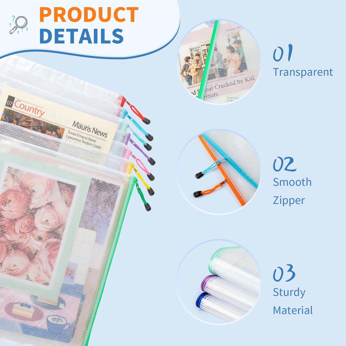 Umriox 32PCS Mesh Zipper Pouch, Zipper Bags for Organizing, A4, Letter Size, Storage Bags for Board Game, Puzzles, School Office Supplies