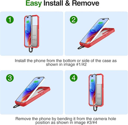 GIN FOXI Fast Charging Battery Case for iPhone 15 Pro Max/15 Plus, 8000mAh 15W Ultra Slim Charger Case Rechargeable Portable Extended Power Bank Case Cover Battery Pack Built-in Cable, Red(6.7”)