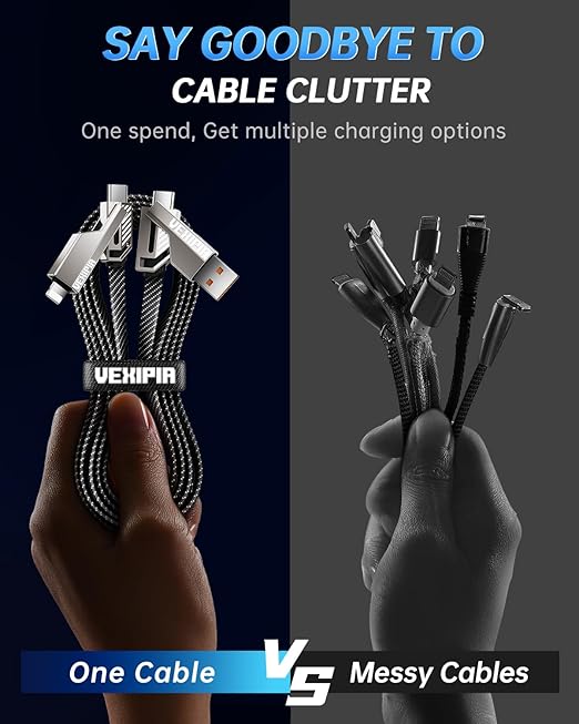 [Upgraded] 4-in-1 USB C Cable 240W 5FT Compatible with Lightning Cable [Fast Charging & Data Transfer] Flat Nylon Braided for iPhone iPad Charger Cord, Multi Charge Wire Combo with L/Type C/USB A Port