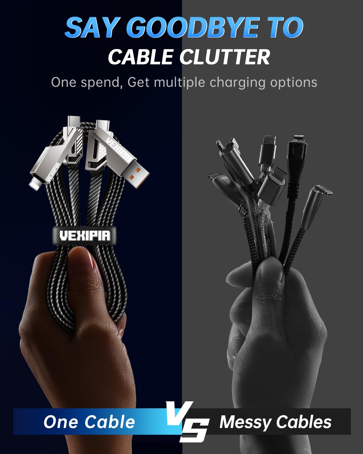 [Upgraded] 4-in-1 Long USB C Cable 45W 10FT Lightning Cable Fast Charging